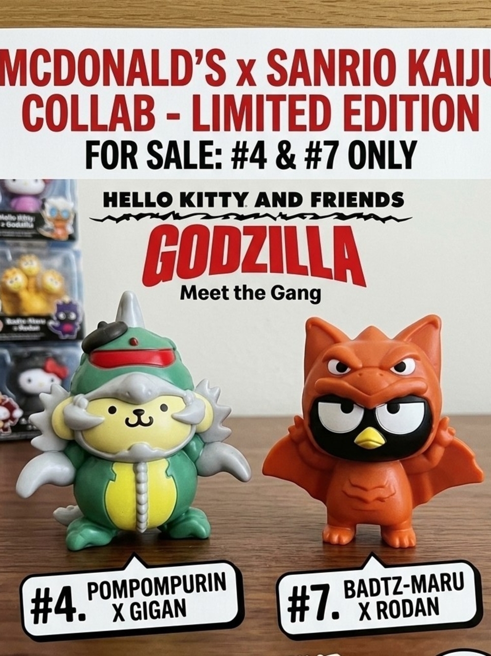 Sanrio x Godzilla Collab: Pompompurin X Gigan #4 and Badtz-Maru X Rodan #7